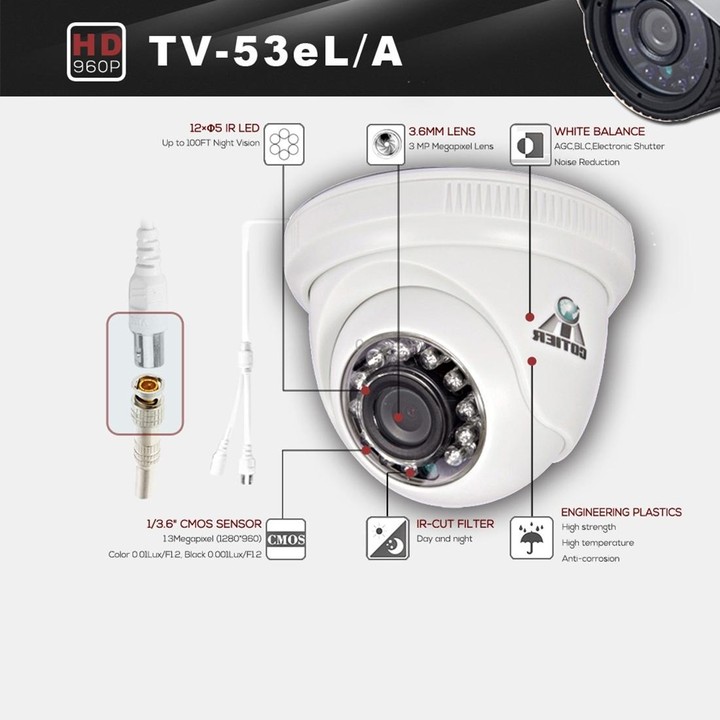 531eA CE & RoHS Certificated Waterproof 3.6mm 3MP Lens AHD Camera with 12 IR LED, Support Night Vision & White Balance