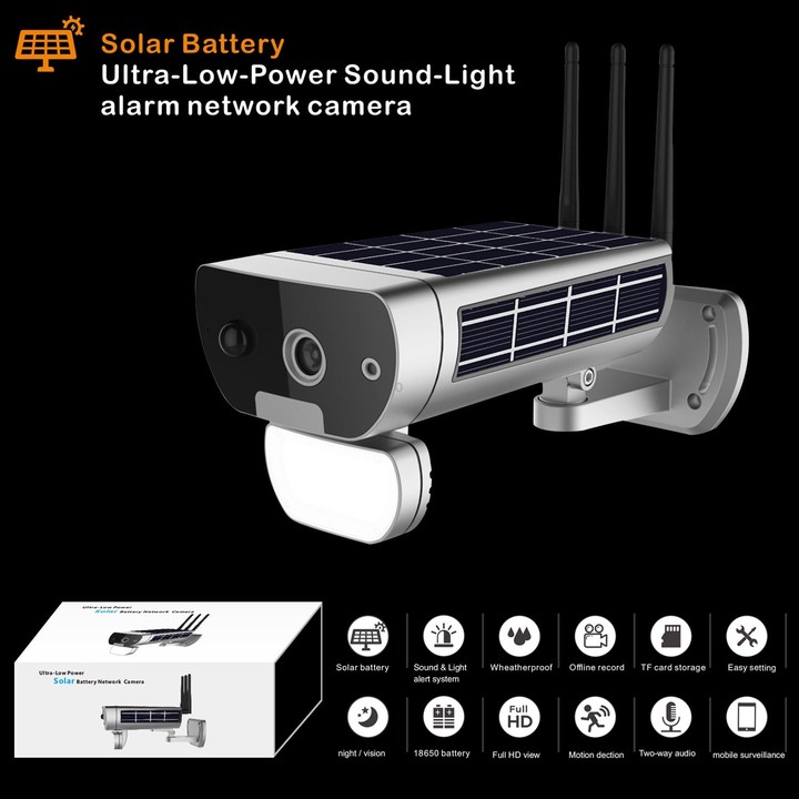T8 1080P Full HD Solar Battery Ultra Low Power Sound Light Alarm Network Camera, Support Motion Detection, Night Vision, Two Way