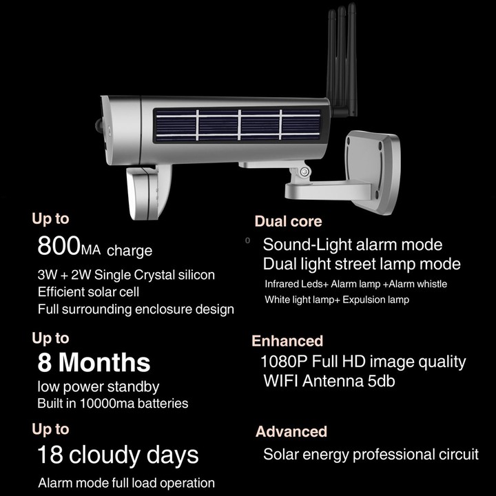 T8 1080P Full HD Solar Battery Ultra Low Power Sound Light Alarm Network Camera, Support Motion Detection, Night Vision, Two Way