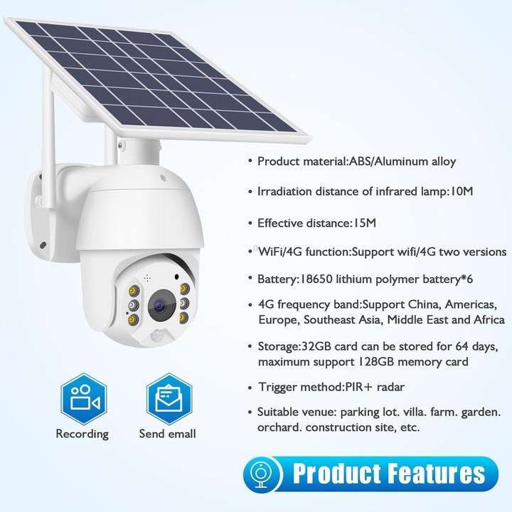 T16 1080P Full HD Solar Powered WiFi Camera, Support PIR Alarm, Night Vision, Two Way Audio, TF Card