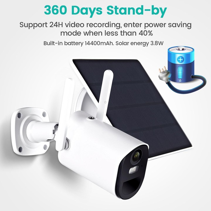 T20 1080P Full HD 4G (EU Version) Solar Powered Camera, Support PIR Human Body Infrared Sensor, Night Vision, Two Way Audio, TF