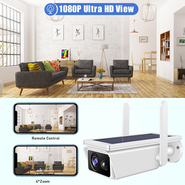T13-2 1080P HD Solar Powered 2.4GHz WiFi Security Camera with Battery, Support Motion Detection, Night Vision, Two Way Audio, TF