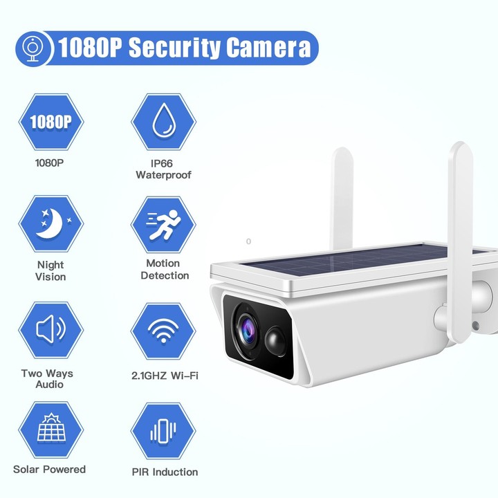 T13-2 1080P HD Solar Powered 2.4GHz WiFi Security Camera with Battery, Support Motion Detection, Night Vision, Two Way Audio, TF