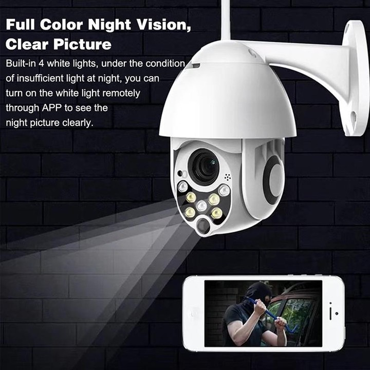 Wireless Surveillance Camera HD PTZ Home Security Outdoor IP66 Waterproof Network Dome Camera, Support Night Vision & Motion Det