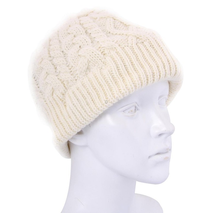 Wavy Textured Knitted Bluetooth Headset Warm Winter Beanie Hat with Mic for Boy & Girl & Adults(White)