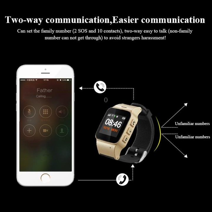 D99+ 1.22 inch HD LCD Screen GPS Smartwatch for the Elder Waterproof, Support GPS + LBS + WiFi Positioning / Two-way Dialing / V