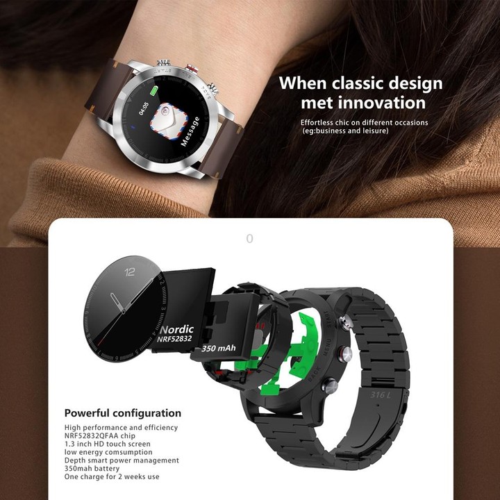 DTNO.1 S10 1.3 inches TFT Color Screen Smart Bracelet IP68 Waterproof, Leather Watchband, Support Call Reminder /Heart Rate Moni