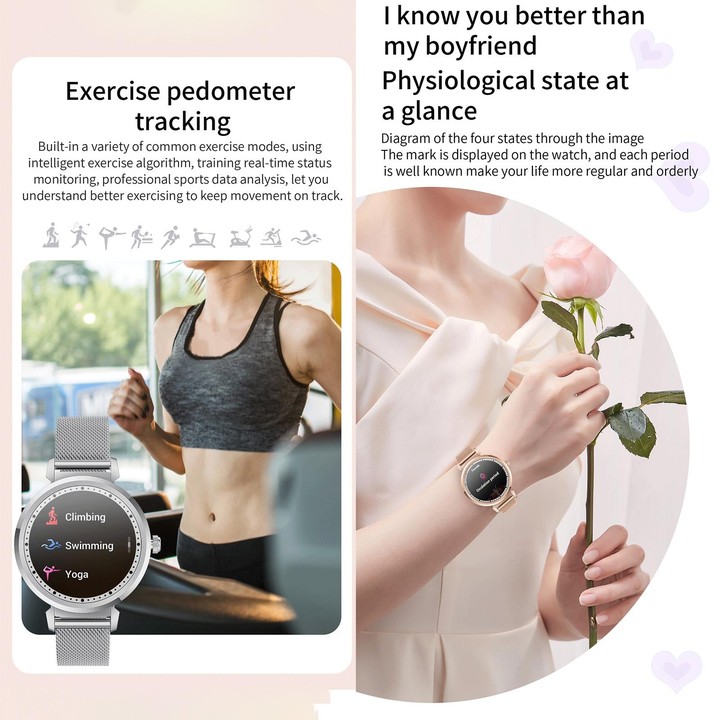 KC06 Women Menstrual Period Smart Watch Bracelet, Blood Pressure / Heart Rate Monitoring, Silicone Strap(Gold)