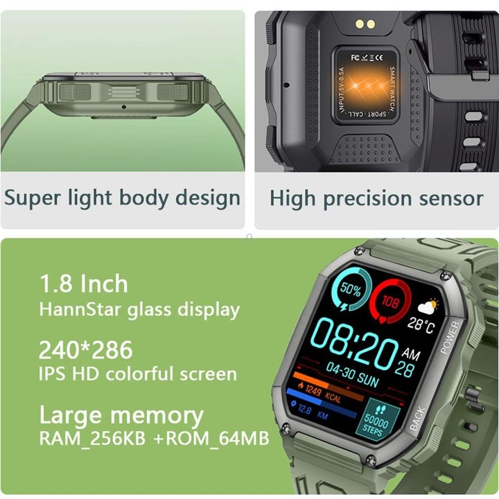 KR06 Waterproof Pedometer Sport Smart Watch, Support Heart Rate / Blood Pressure Monitoring / BT Calling (Camouflage Black)