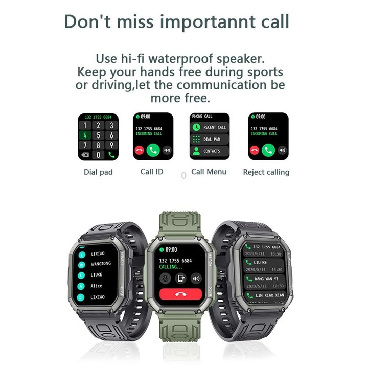 KR06 Waterproof Pedometer Sport Smart Watch, Support Heart Rate / Blood Pressure Monitoring / BT Calling (Camouflage Black)
