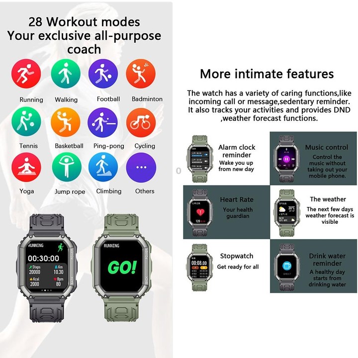 KR06 Waterproof Pedometer Sport Smart Watch, Support Heart Rate / Blood Pressure Monitoring / BT Calling(Black)