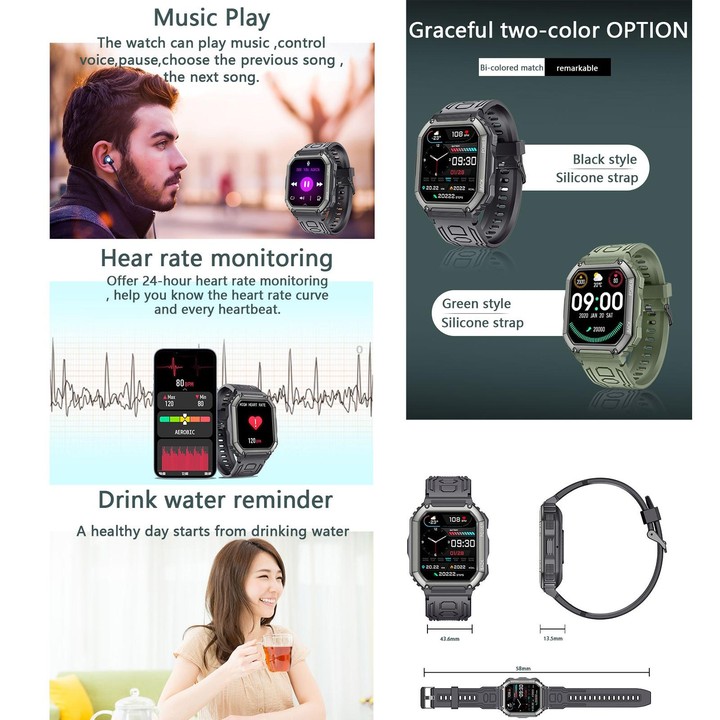 KR06 Waterproof Pedometer Sport Smart Watch, Support Heart Rate / Blood Pressure Monitoring / BT Calling(Black)