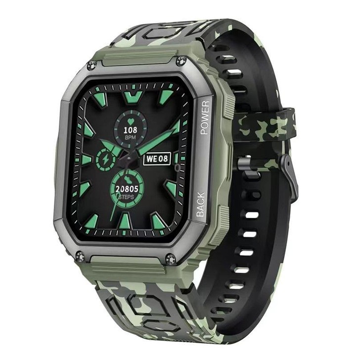 KR06 Waterproof Pedometer Sport Smart Watch, Support Heart Rate / Blood Pressure Monitoring / BT Calling (Camouflage Green)