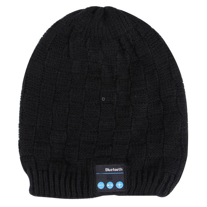 Square Textured Knitted Bluetooth Headset Warm Winter Hat with Mic for Boy & Girl & Adults(Black)