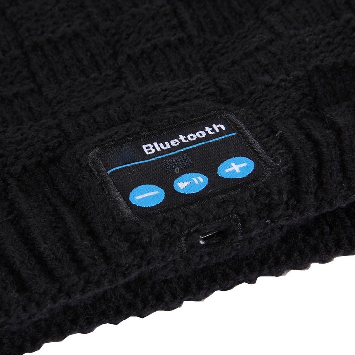 Square Textured Knitted Bluetooth Headset Warm Winter Hat with Mic for Boy & Girl & Adults(Black)