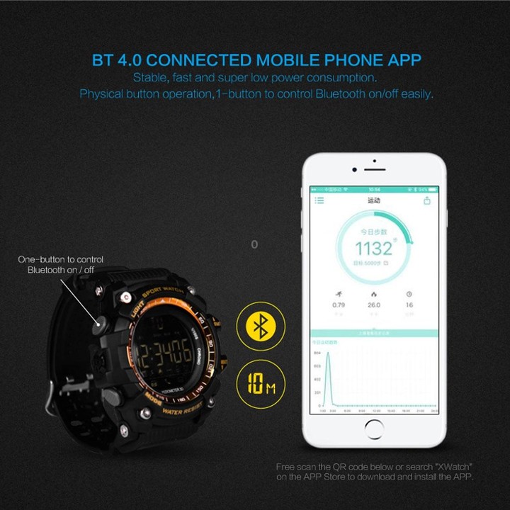 EX16 1.12 Inch FSTN LCD Full Angle Screen Display Sport Smart Watch, IP67 Waterproof, Support Pedometer / Stopwatch / Alarm / No