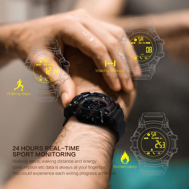 EX16 1.12 Inch FSTN LCD Full Angle Screen Display Sport Smart Watch, IP67 Waterproof, Support Pedometer / Stopwatch / Alarm / No
