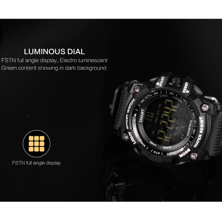 EX16 1.12 Inch FSTN LCD Full Angle Screen Display Sport Smart Watch, IP67 Waterproof, Support Pedometer / Stopwatch / Alarm / No