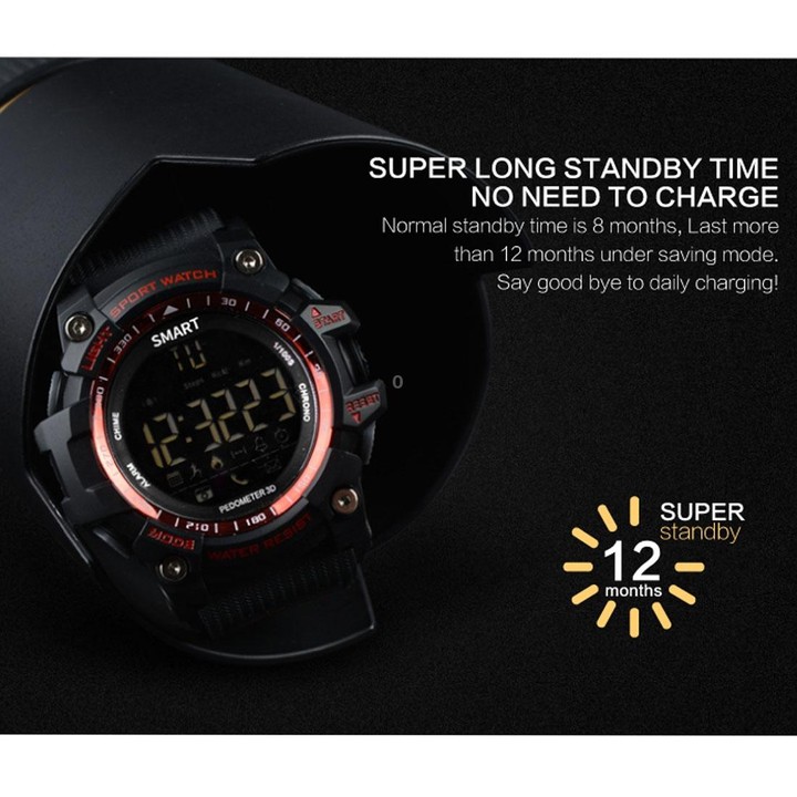 EX16 1.12 Inch FSTN LCD Full Angle Screen Display Sport Smart Watch, IP67 Waterproof, Support Pedometer / Stopwatch / Alarm / No