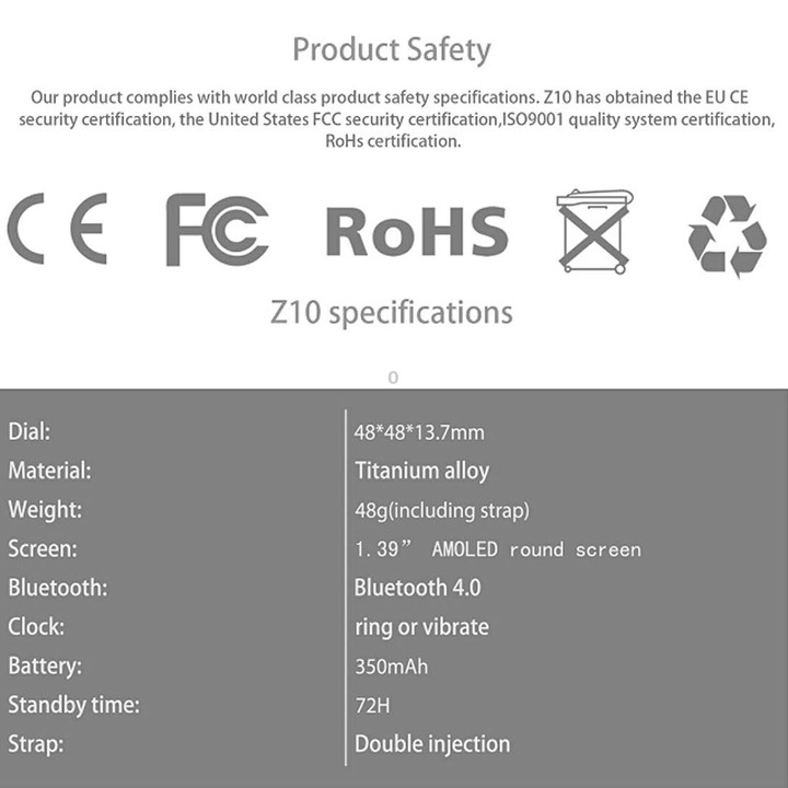 Z10 400*400 Pixel AMOLED 1.39 Inch Round Touch Screen Display Smart Watch, IP54 Waterproof, Support Pedometer / Heart Rate Monit