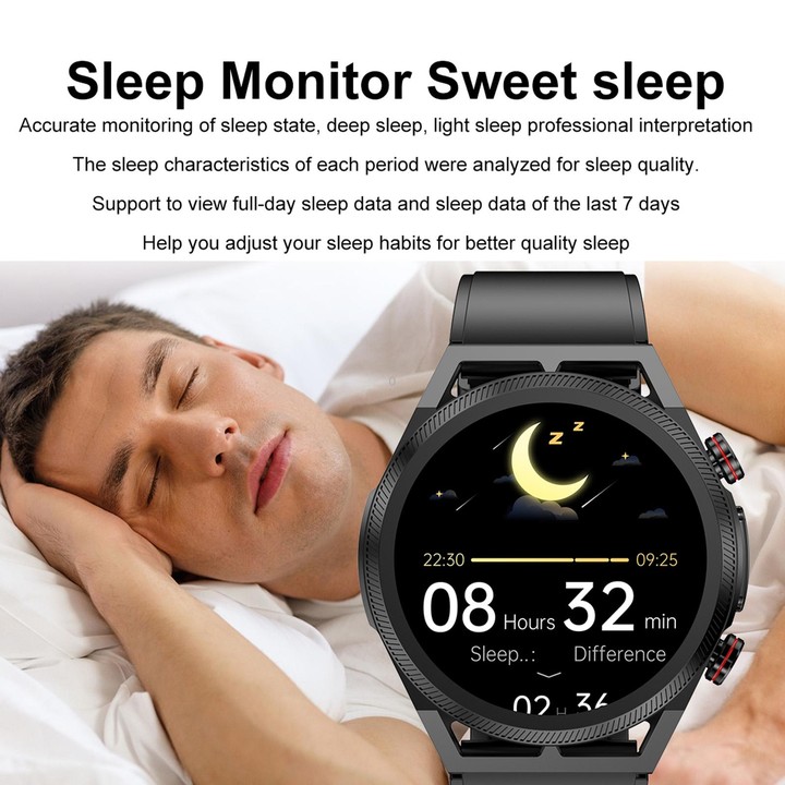 ET310 1.39 inch IPS Screen IP67 Waterproof Silicone Band Smart Watch, Support Body Temperature Monitoring / ECG (Black)