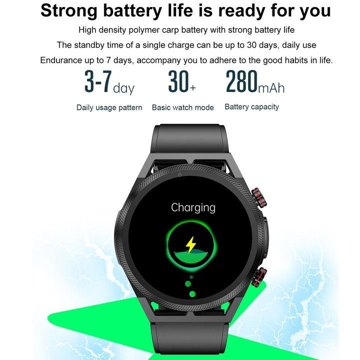 ET310 1.39 inch IPS Screen IP67 Waterproof Silicone Band Smart Watch, Support Body Temperature Monitoring / ECG (Black)