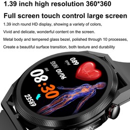 ET310 1.39 inch IPS Screen IP67 Waterproof Silicone Band Smart Watch, Support Body Temperature Monitoring / ECG (Black)