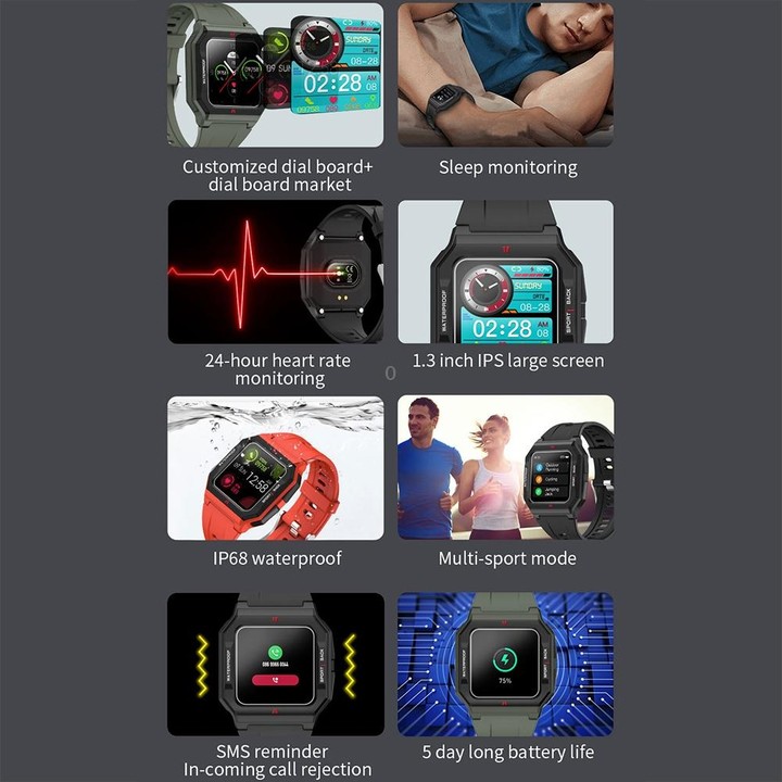 Lokmat FT10 1.3 inch IPS Touch Screen Waterproof Smart Watch, Support Music Play / Heart Rate / Blood Pressure Monitor(Red)
