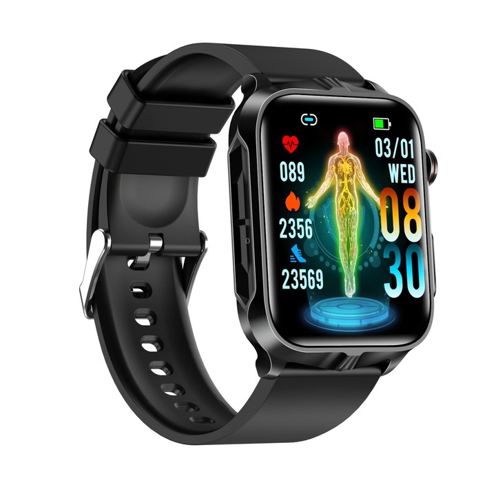 TK11P 1.83 inch IPS Screen IP68 Waterproof Silicone Band Smart Watch, Support Stress Monitoring / ECG (Black)