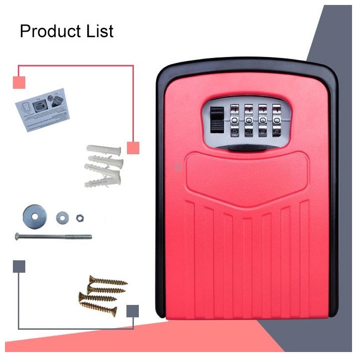 Large Password Lock Metal Storage Box Villa Security Box Wall Cabinet Safety Box(Red)