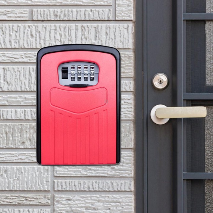 Large Password Lock Metal Storage Box Villa Security Box Wall Cabinet Safety Box(Red)
