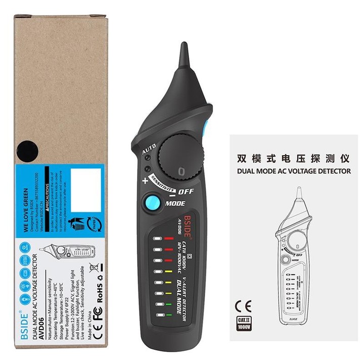 BSIDE AVD06 Non-contact AC Voltage Detectors 12~1000V Induction Electroprobe Pen Type ACV Electric Testers Household Tool with L