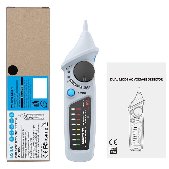 BSIDE AVD06 Non-contact AC Voltage Detectors 12~1000V Induction Electroprobe Pen Type ACV Electric Testers Household Tool with L