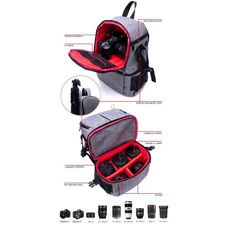 Multi-functional Waterproof Nylon Shoulder Backpack Padded Shockproof Camera Case Bag for Nikon Canon DSLR Cameras(Black)