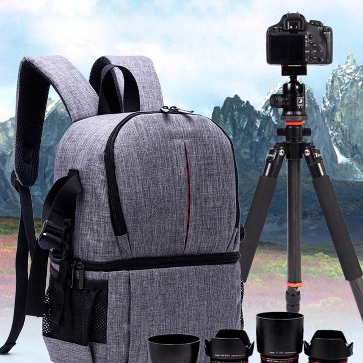 Multi-functional Waterproof Nylon Shoulder Backpack Padded Shockproof Camera Case Bag for Nikon Canon DSLR Cameras(Grey)