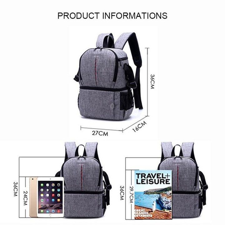 Multi-functional Waterproof Nylon Shoulder Backpack Padded Shockproof Camera Case Bag for Nikon Canon DSLR Cameras(Grey)