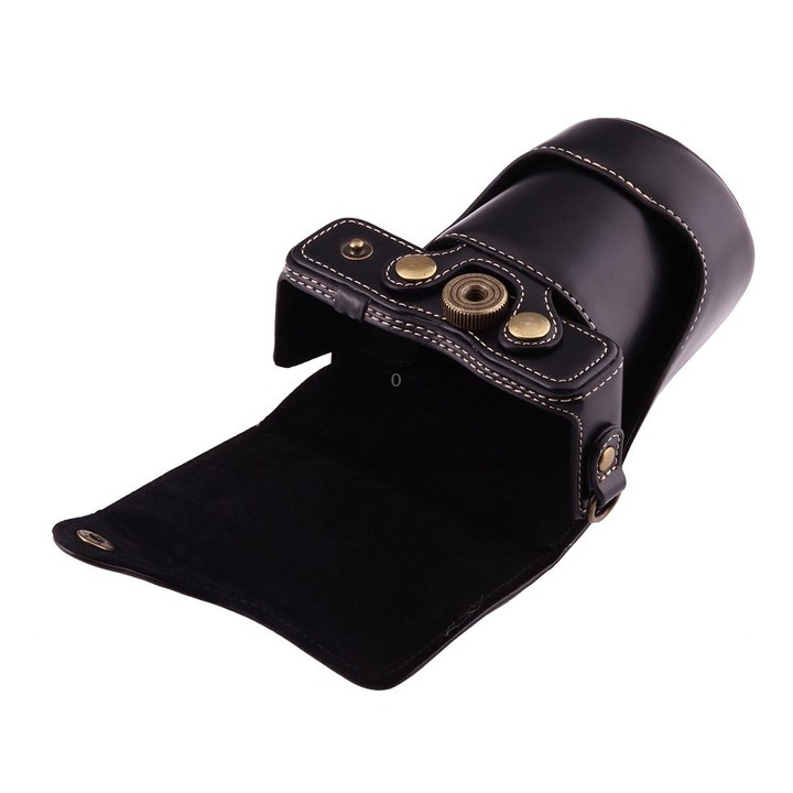 Full Body Camera PU Leather Case Bag with Strap for Canon EOS M10(Black)