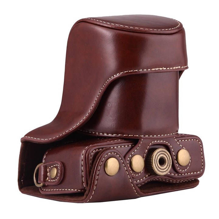 Full Body Camera PU Leather Case Bag with Strap for Canon EOS M10(Coffee)