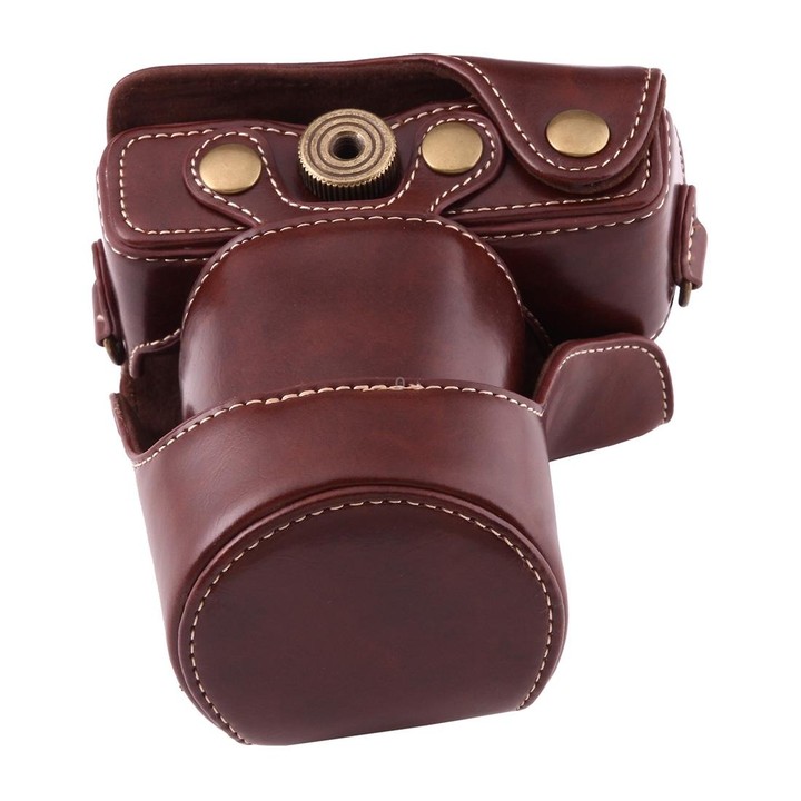 Full Body Camera PU Leather Case Bag with Strap for Canon EOS M10(Coffee)