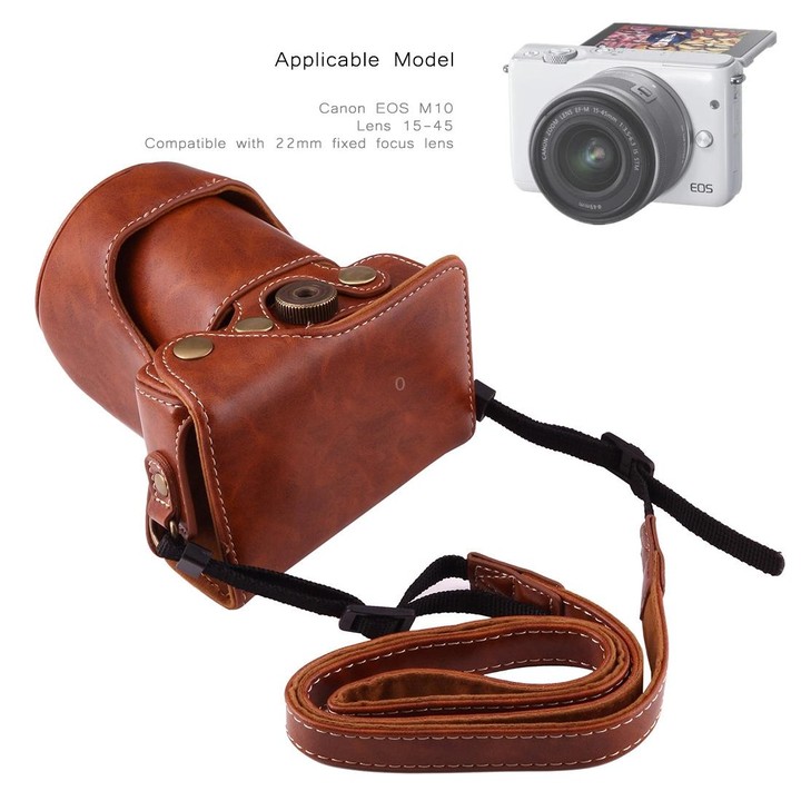 Full Body Camera PU Leather Case Bag with Strap for Canon EOS M10(Brown)