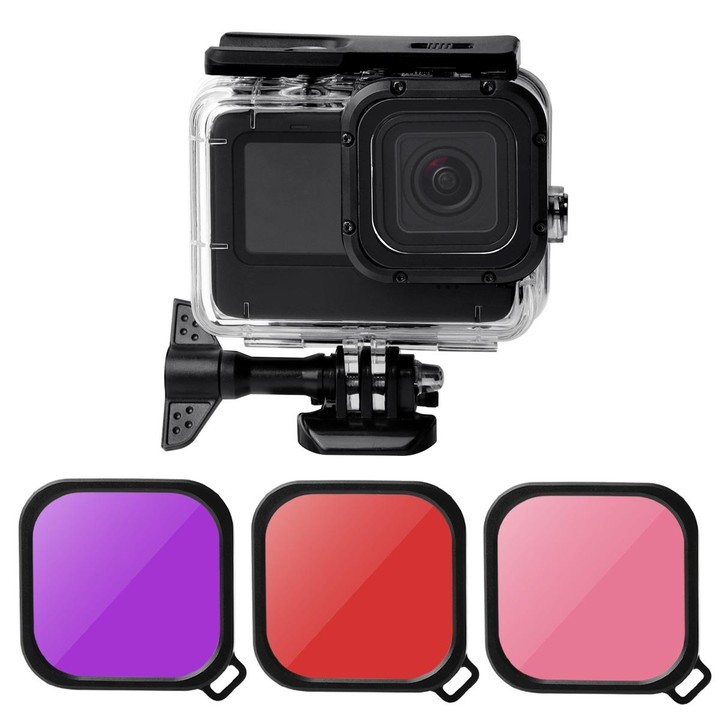 Waterproof Case + Touch Back Cover + Color Lens Filter for GoPro HERO10 Black / HERO9 Black (Pink)