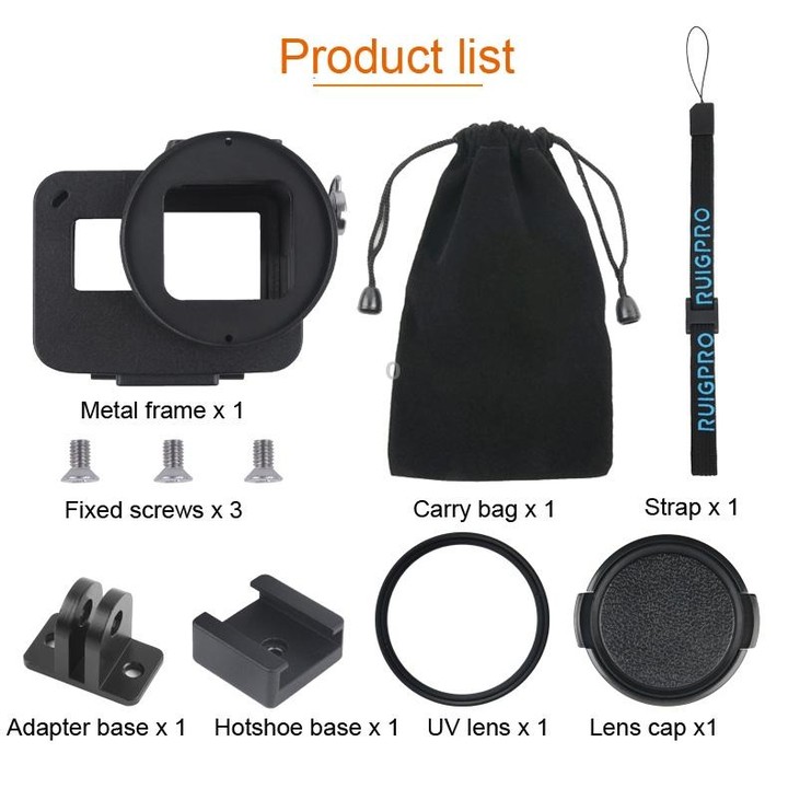 Housing Shell CNC Aluminum Alloy Protective Cage with Insurance Frame & 52mm UV Lens for GoPro HERO7 Black /6 /5 (Black)