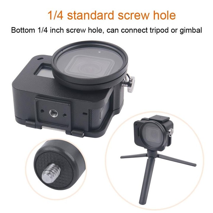 Housing Shell CNC Aluminum Alloy Protective Cage with Insurance Frame & 52mm UV Lens for GoPro HERO7 Black /6 /5 (Black)