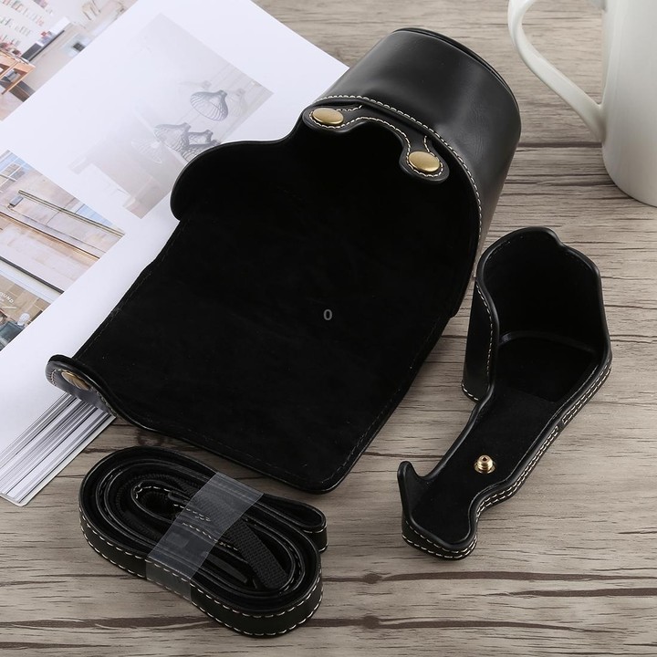 Full Body Camera PU Leather Case Bag with Strap for Sony A6300(Black)