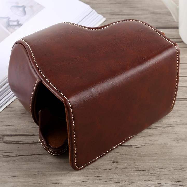 Full Body Camera PU Leather Case Bag with Strap for Sony A6300(Coffee)