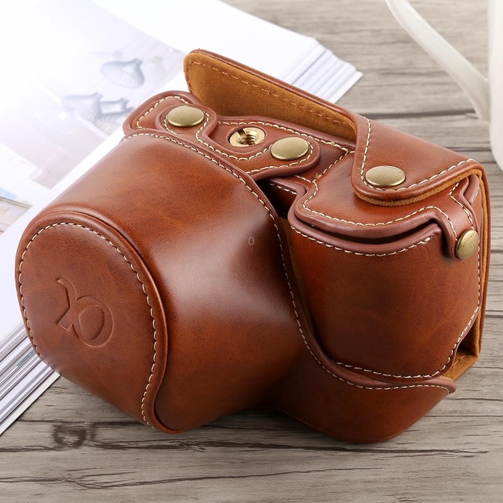 Full Body Camera PU Leather Case Bag with Strap for Sony A6300(Brown)