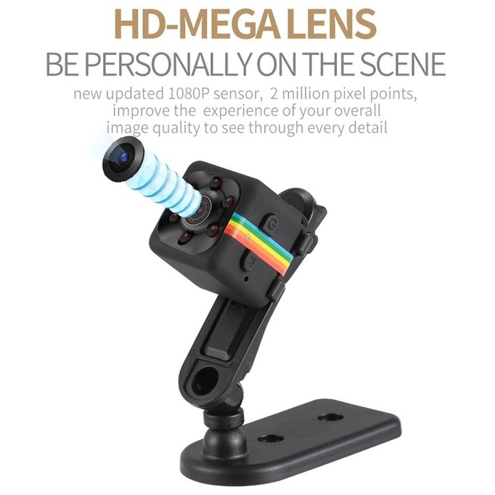 SQ11 Mini DV HD 1080P 2MP Sport Recorder Camera with Holder, Support Monitor Detection & IR Night Vision & TF Card(Black)