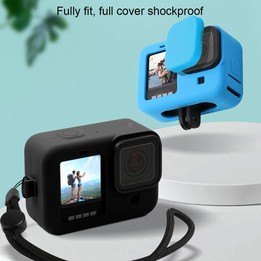 For GoPro HERO10 Black / HERO9 Black Silicone Protective Case Cover with Wrist Strap & Lens Cover(Black)
