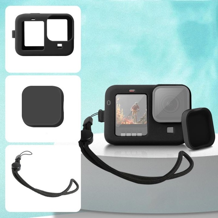 For GoPro HERO10 Black / HERO9 Black Silicone Protective Case Cover with Wrist Strap & Lens Cover(Black)