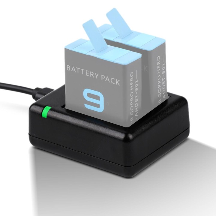 USB Dual Batteries Charger with Cable & Indicator Light for GoPro HERO9 Black / HERO10 Black / HERO11 Black / HERO12 Black(Black